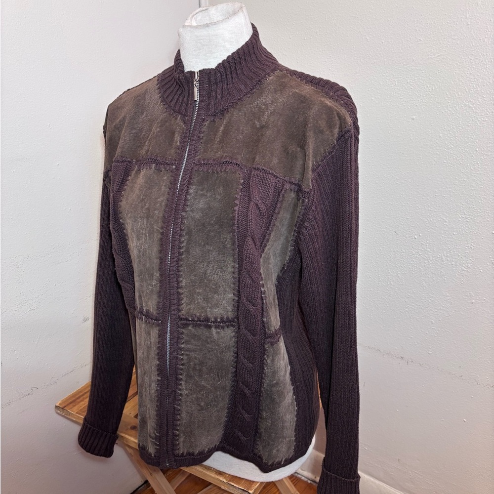 Erika Leather Patchwork Sweater Jacket - image 2